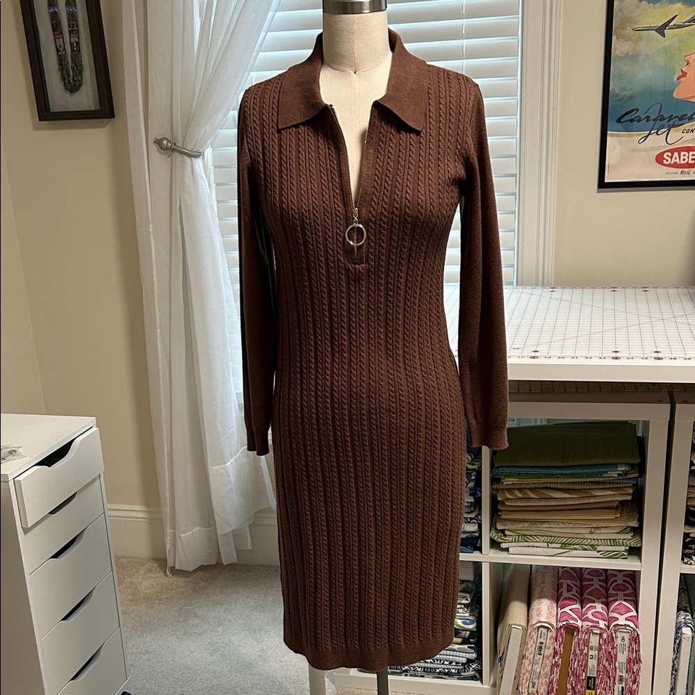 Robbie Bee Chocolate Brown Long Sleeve Dress